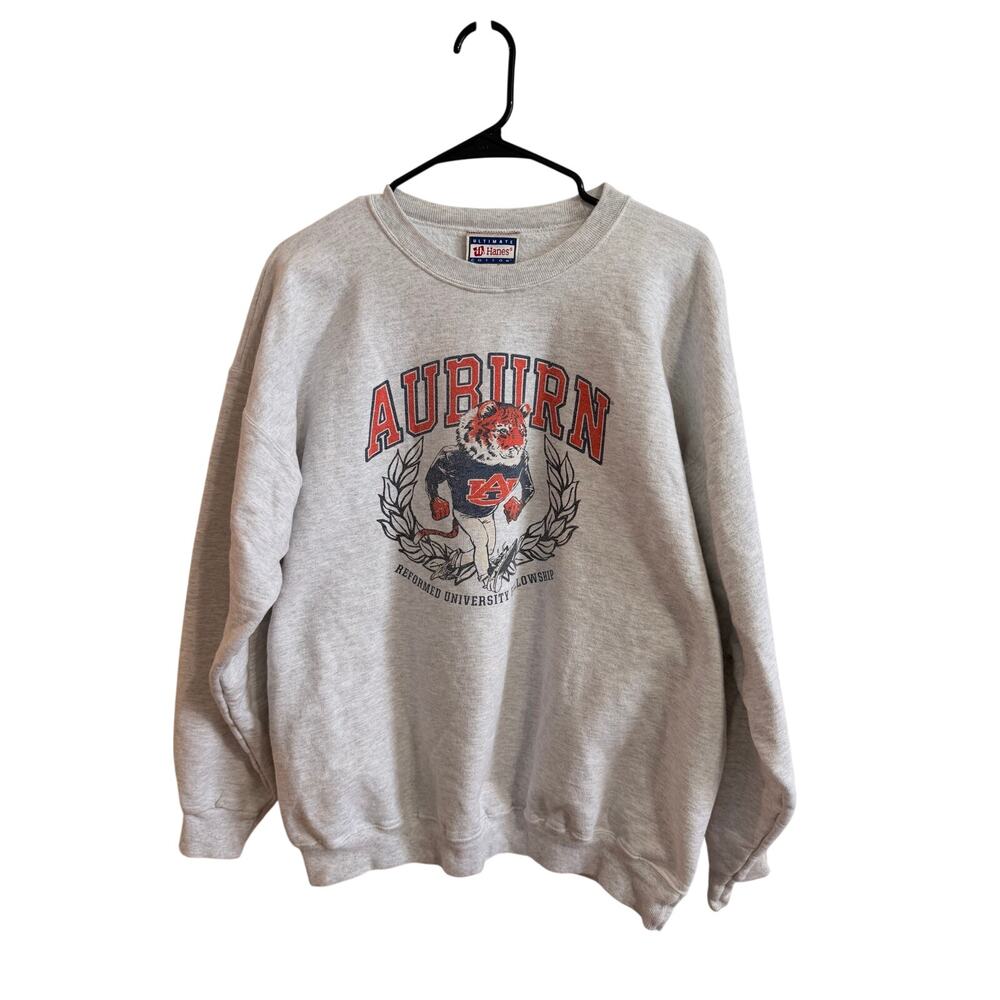 Vintage Auburn University Tigers Hanes Crewneck Sweatshirt Sz L Gray White